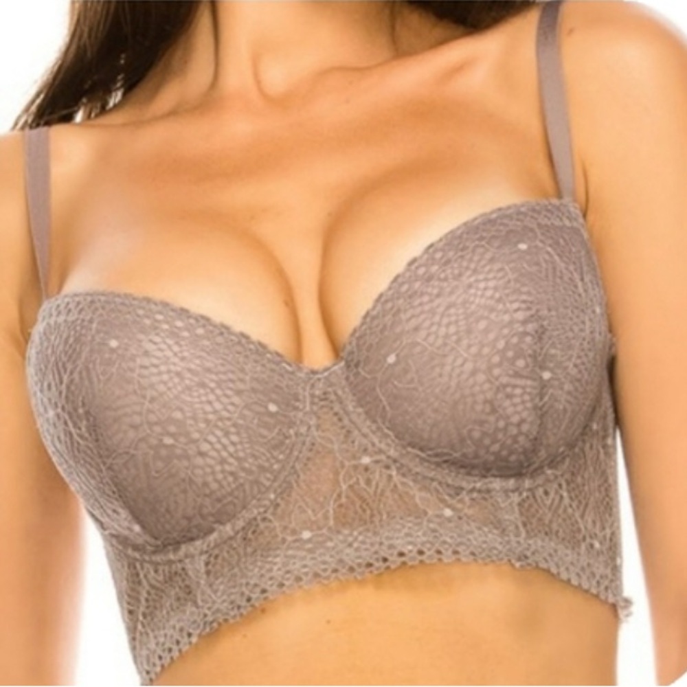 Youmita Lace Balconette Longline Bra Women Color Iron Gray Size 34B